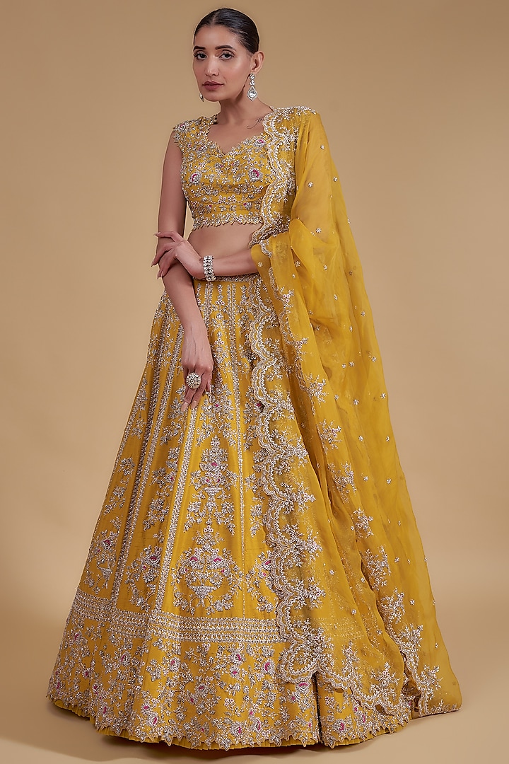 Mustard Raw Silk Bridal Lehenga Set by Anushree Reddy at Pernia's Pop Up Shop