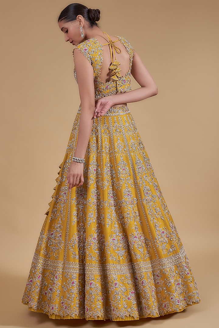 Mustard Raw Silk Bridal Lehenga Set by Anushree Reddy at Pernia's Pop Up Shop
