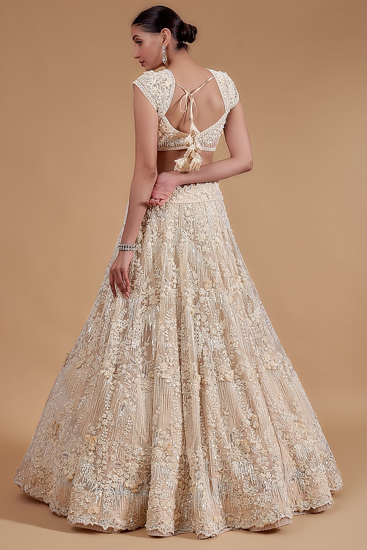Ivory Net Bridal Lehenga Set by Anushree Reddy at Pernia's Pop Up Shop