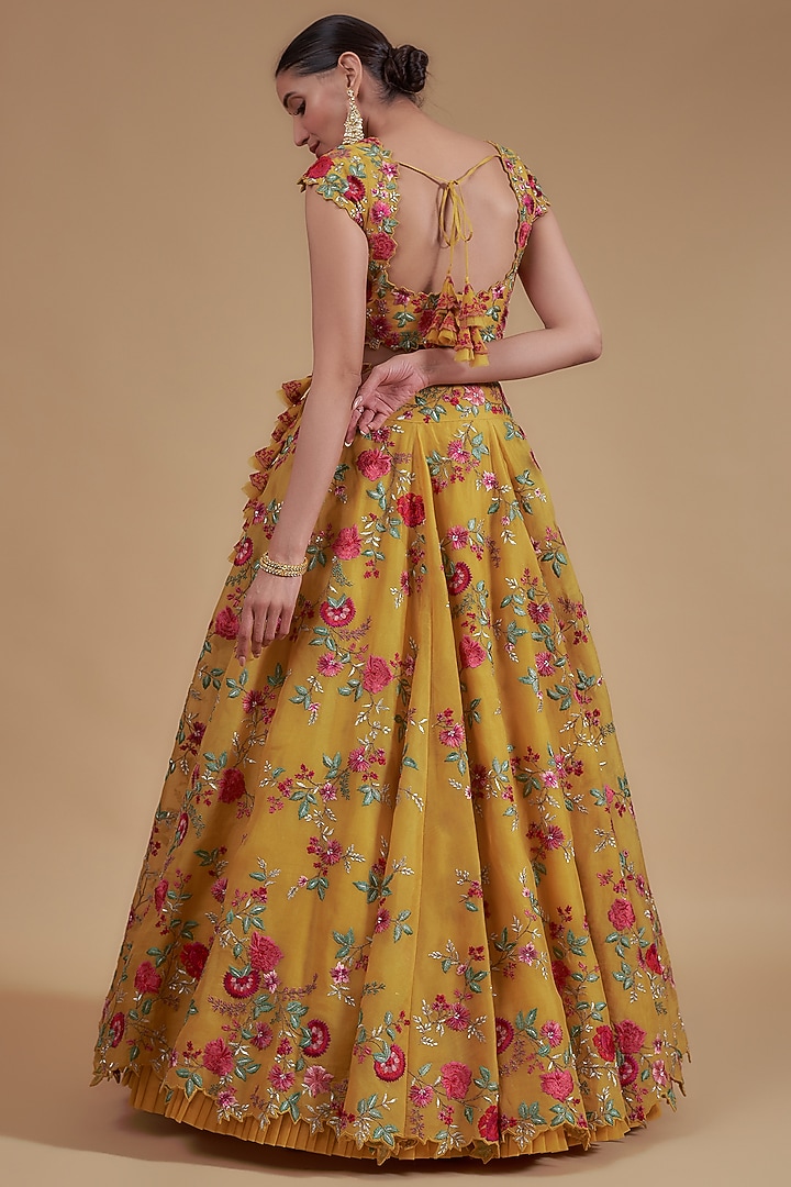 Mustard Organza Embroidered Bridal Lehenga Set by Anushree Reddy at Pernia's Pop Up Shop