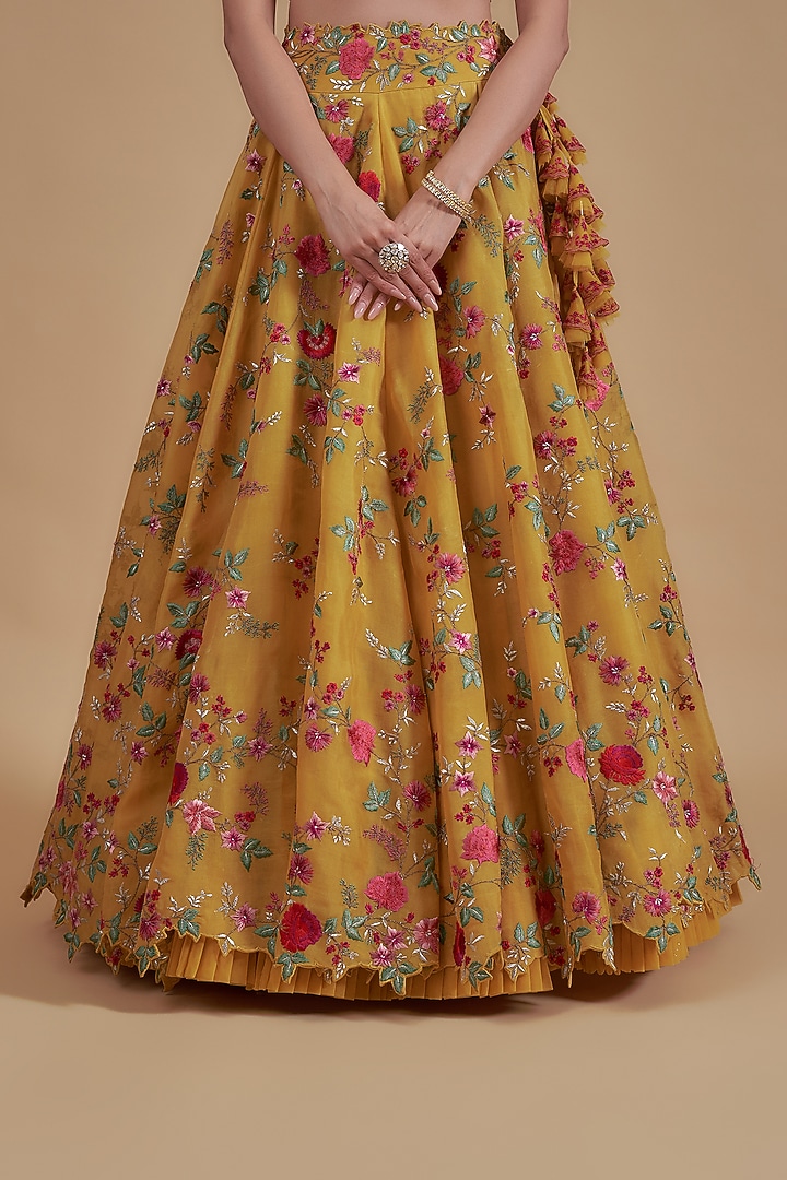 Mustard Organza Embroidered Bridal Lehenga Set by Anushree Reddy at Pernia's Pop Up Shop
