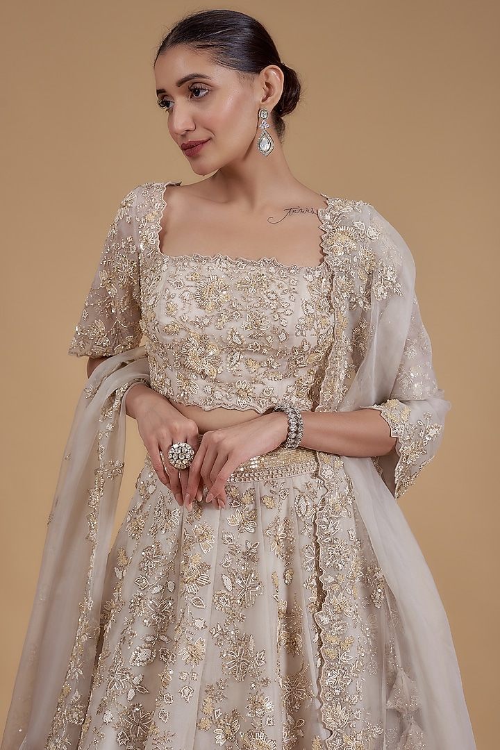 Ivory Organza Bridal Lehenga Set by Anushree Reddy at Pernia's Pop Up Shop