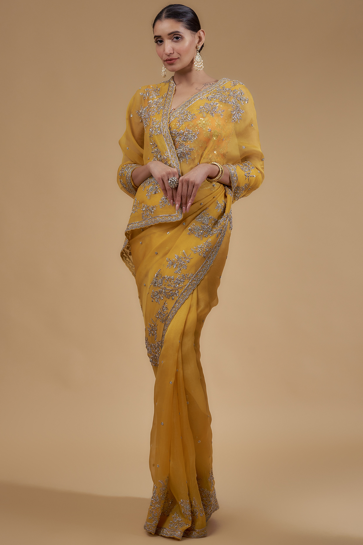 Yellow Organza Bridal Saree Set by Anushree Reddy at Pernia's Pop Up Shop