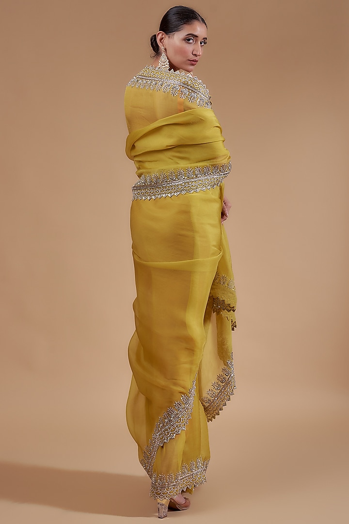 Lime Yellow Organza Bridal Saree Set by Anushree Reddy at Pernia's Pop Up Shop