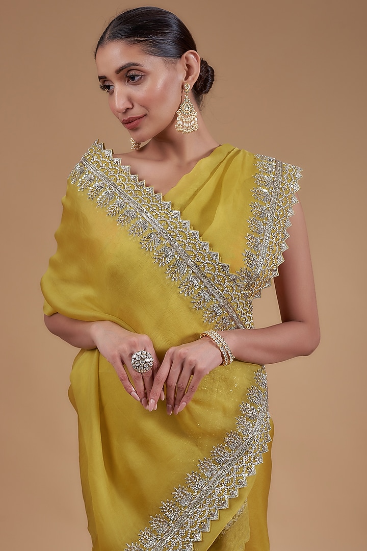 Lime Yellow Organza Bridal Saree Set by Anushree Reddy at Pernia's Pop Up Shop