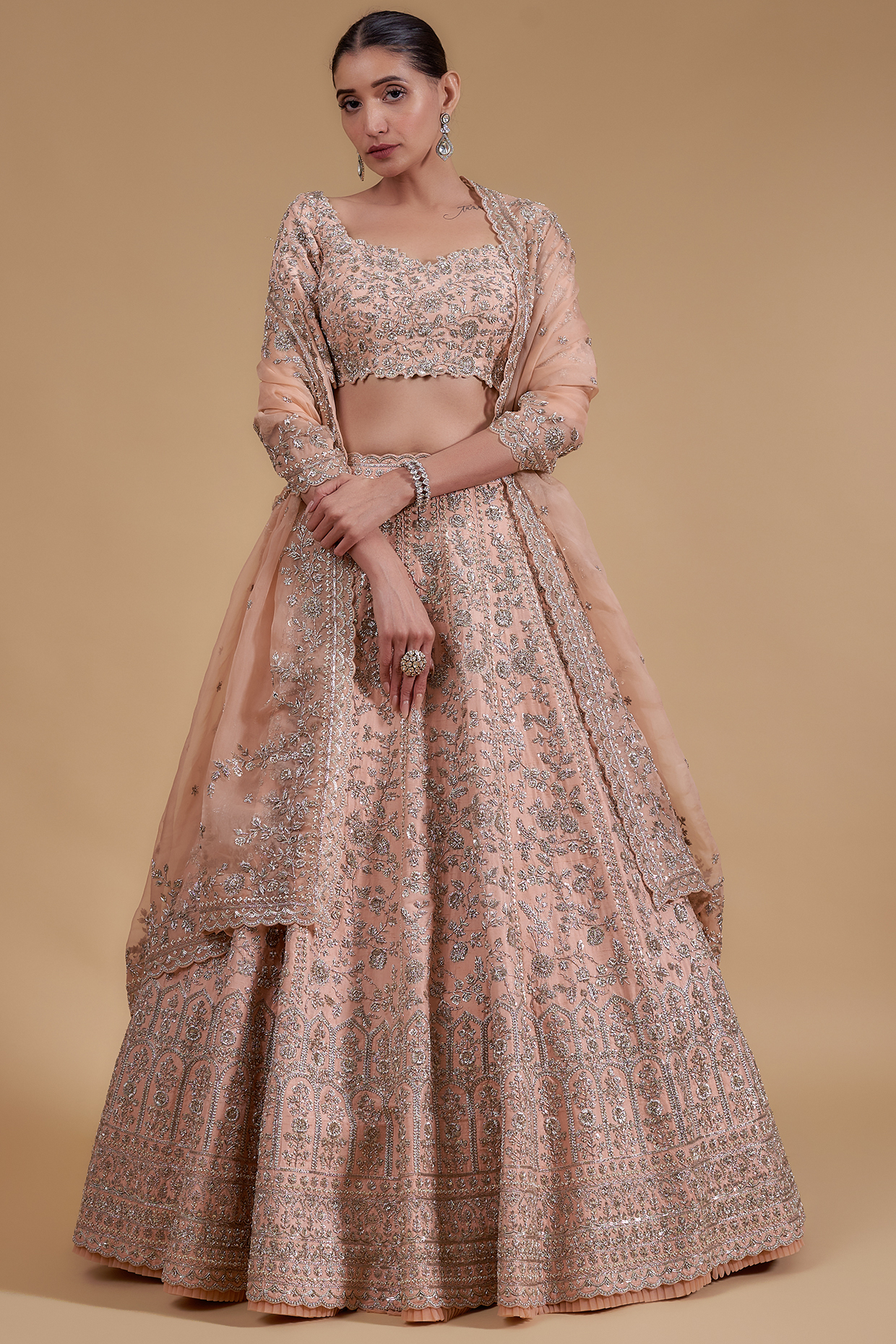 Peach Raw Silk Bridal Lehenga Set by Anushree Reddy at Pernia's Pop Up Shop