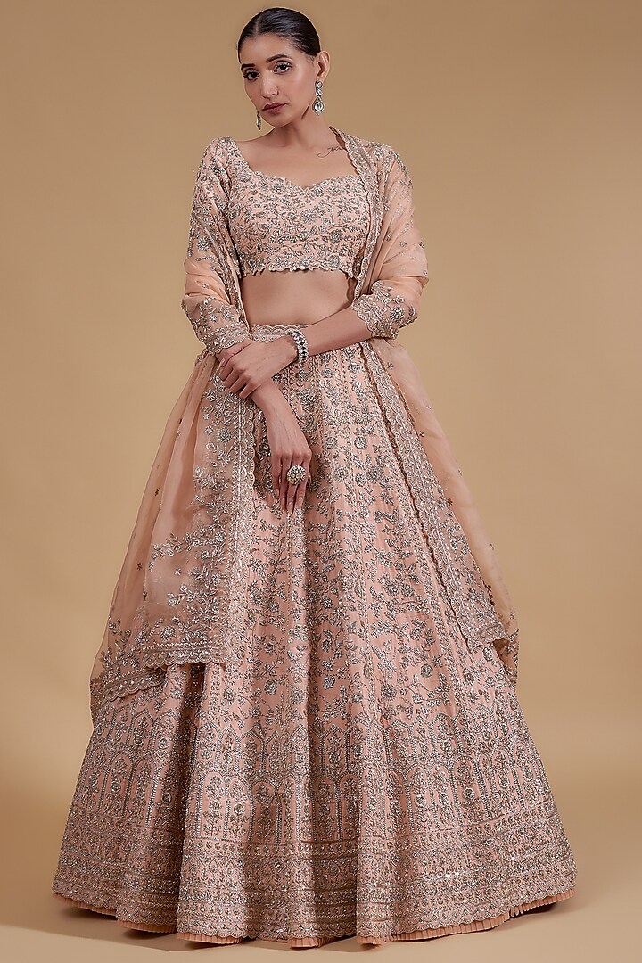 Peach Raw Silk Bridal Lehenga Set by Anushree Reddy at Pernia's Pop Up Shop