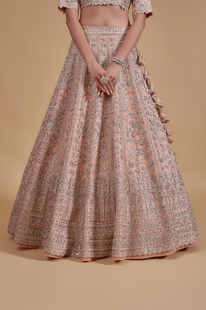 Peach Raw Silk Bridal Lehenga Set by Anushree Reddy at Pernia's Pop Up Shop