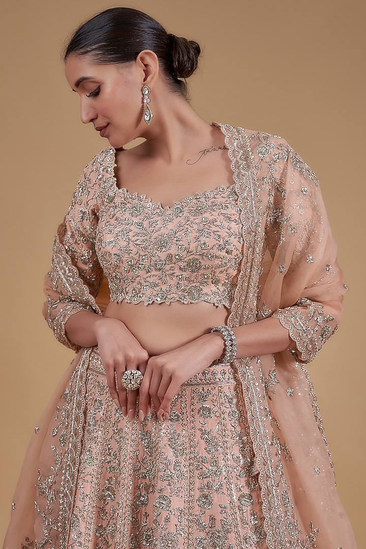 Peach Raw Silk Bridal Lehenga Set by Anushree Reddy at Pernia's Pop Up Shop