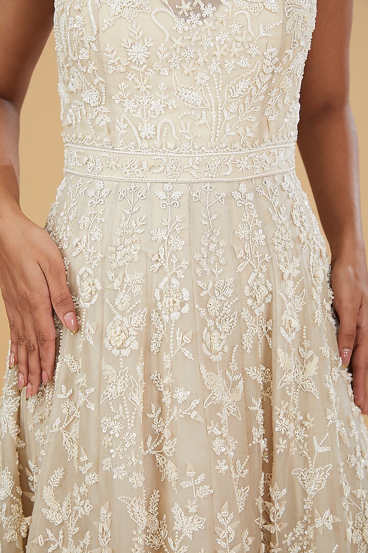 Ivory Organza Embroidered Bridal Gown by Anushree Reddy at Pernia's Pop Up Shop