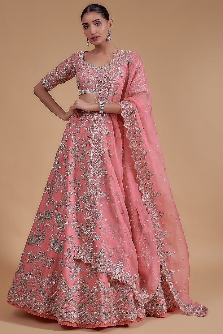 Pink Organza Bridal Lehenga Set by Anushree Reddy at Pernia's Pop Up Shop