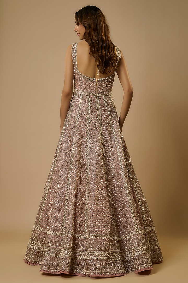 Champagne Organza Cutdana Embroidered Bridal Gown by Anushree Reddy at Pernia's Pop Up Shop