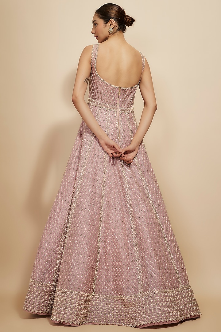 Pinkish Ivory Organza Hand Embroidered Bridal Gown by Anushree Reddy at Pernia's Pop Up Shop