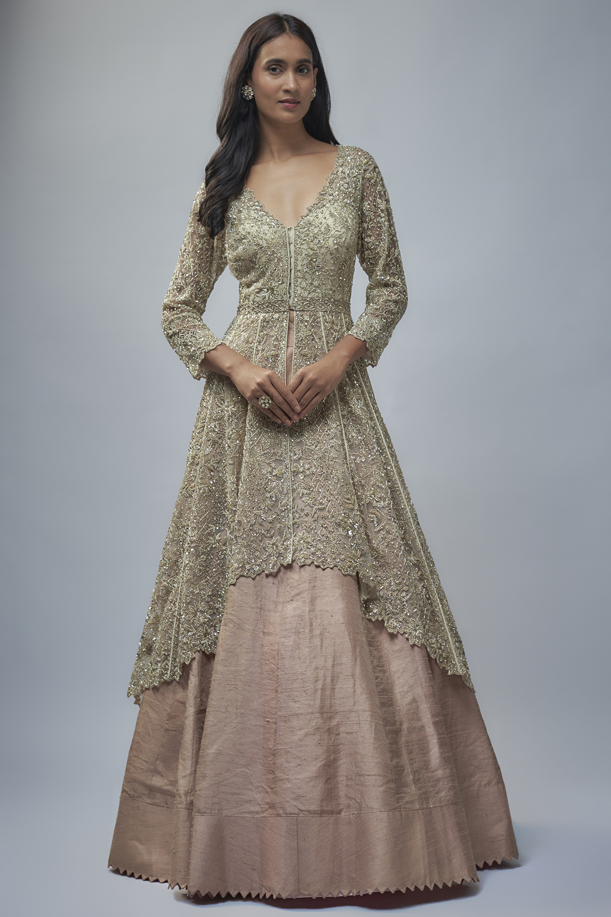 Ivory Net Hand Embroidered Jacket Set by Anushree Reddy at Pernia's Pop Up Shop