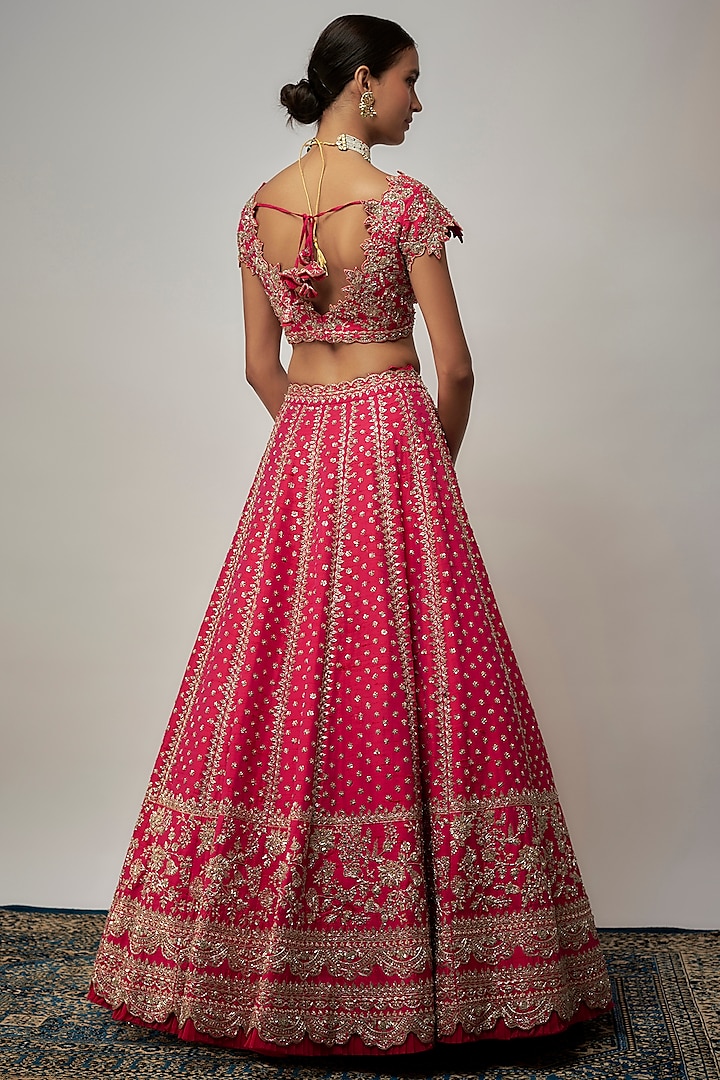 Red Raw Silk Hand Embroidered Bridal Lehenga Set by Anushree Reddy at Pernia's Pop Up Shop