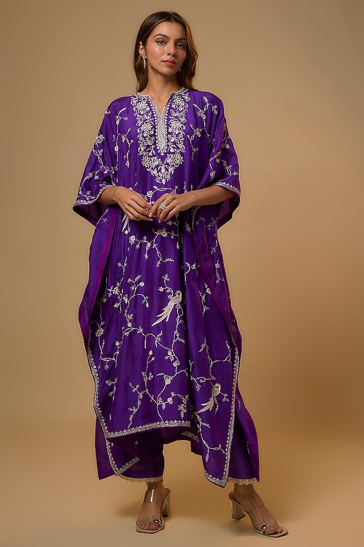 Purple Dupion Silk Kaftan Set by Anushree Reddy at Pernia's Pop Up Shop