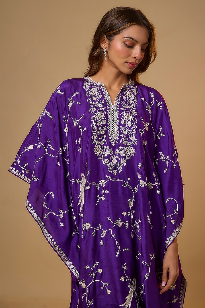 Purple Dupion Silk Kaftan Set by Anushree Reddy at Pernia's Pop Up Shop