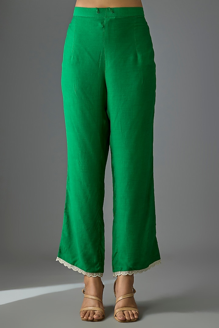 Emerald Green Dupion Silk Machine Embroidered Kaftan Set by Anushree Reddy at Pernia's Pop Up Shop