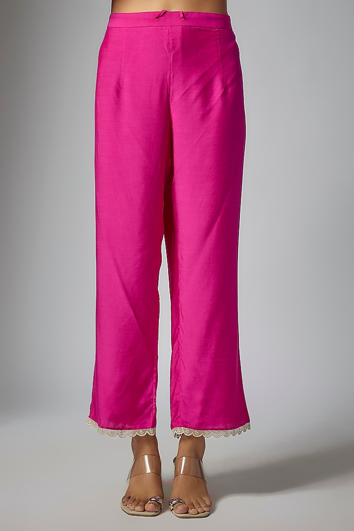 Hot Pink Dupion Silk Machine Embroidered Kaftan Set by Anushree Reddy at Pernia's Pop Up Shop