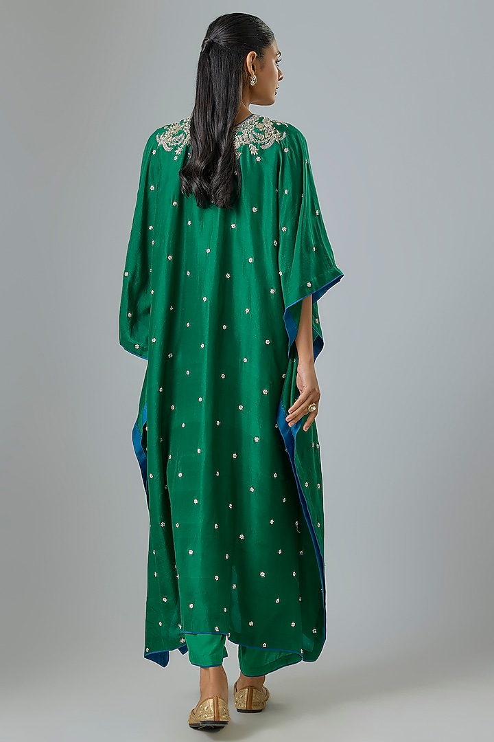 Emerald Green Dupion Silk Zardosi Embroidered Kaftan Set by Anushree Reddy at Pernia's Pop Up Shop