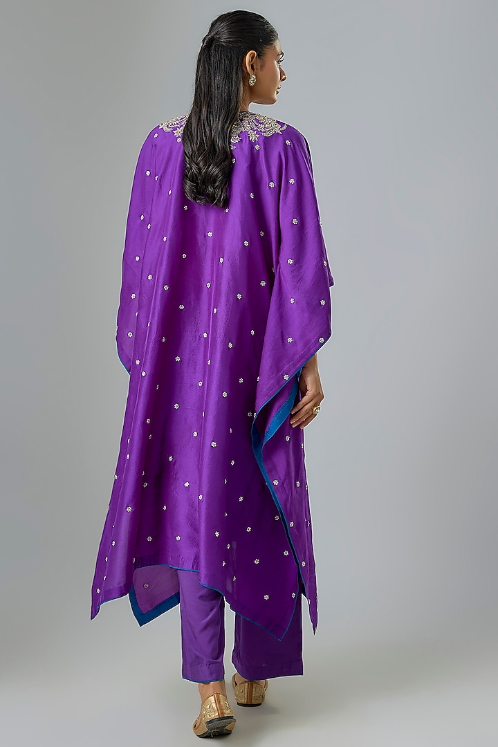 Purple Dupion Silk Zardosi Embroidered Kaftan Set by Anushree Reddy at Pernia's Pop Up Shop