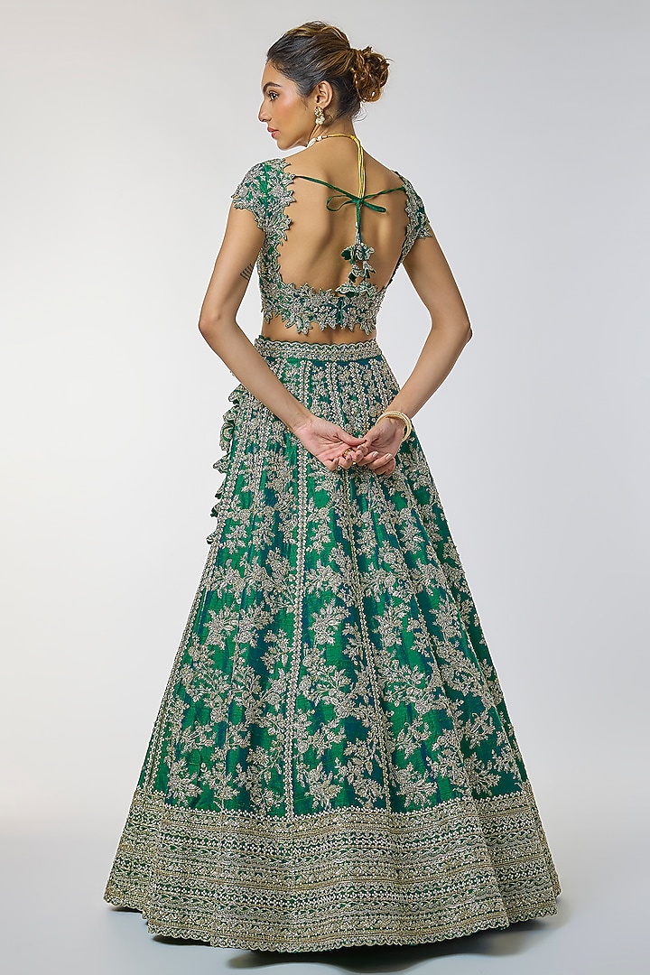 Emerald Green Organza Hand Embroidered Bridal Lehenga Set by Anushree Reddy at Pernia's Pop Up Shop