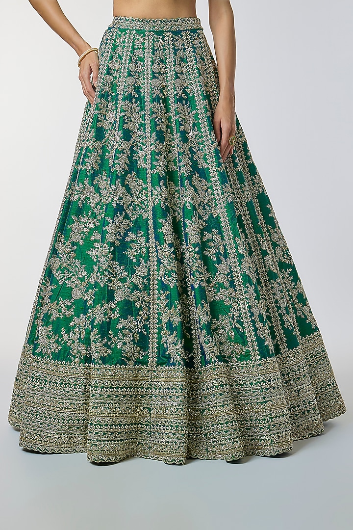 Emerald Green Organza Hand Embroidered Bridal Lehenga Set by Anushree Reddy at Pernia's Pop Up Shop