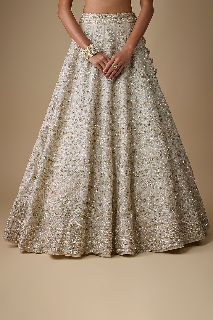 Ivory Organza Hand Embroidered Bridal Lehenga Set by Anushree Reddy at Pernia's Pop Up Shop