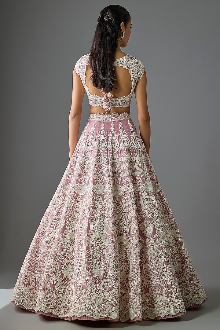 Blush Pink Organza Hand Embroidered Bridal Lehenga Set by Anushree Reddy at Pernia's Pop Up Shop