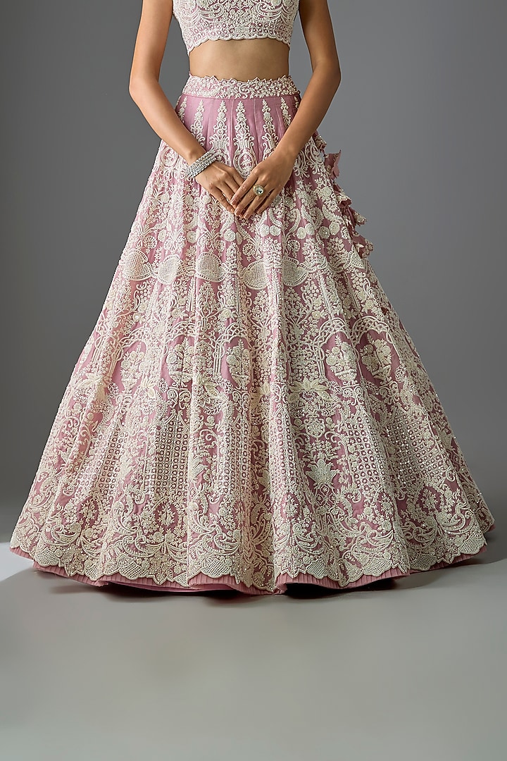 Blush Pink Organza Hand Embroidered Bridal Lehenga Set by Anushree Reddy at Pernia's Pop Up Shop