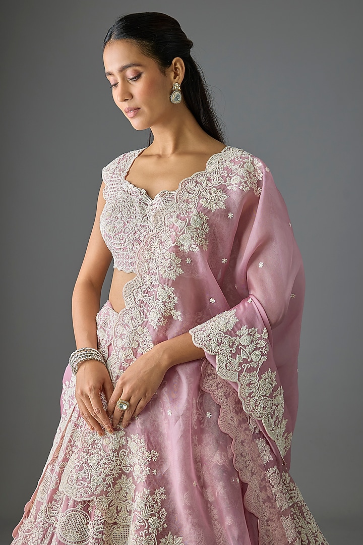 Blush Pink Organza Hand Embroidered Bridal Lehenga Set by Anushree Reddy at Pernia's Pop Up Shop