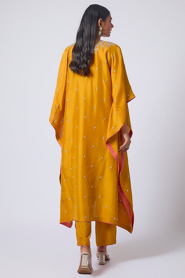 Yellow Dupion Silk Zardosi Work Kaftan Set by Anushree Reddy at Pernia's Pop Up Shop