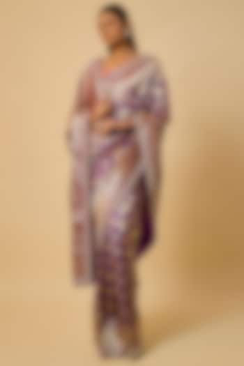 Purple Banarasi Silk Zardosi Hand Embroidered Bridal Saree Set by Anushree Reddy at Pernia's Pop Up Shop