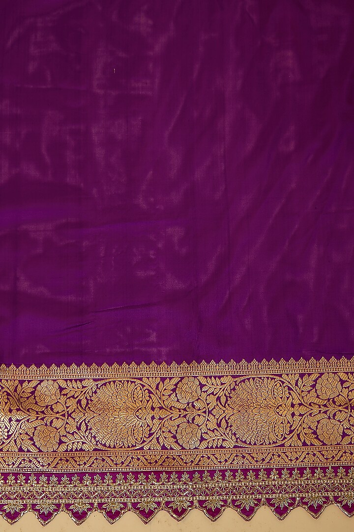 Purple Banarasi Silk Zardosi Hand Embroidered Bridal Saree Set by Anushree Reddy at Pernia's Pop Up Shop