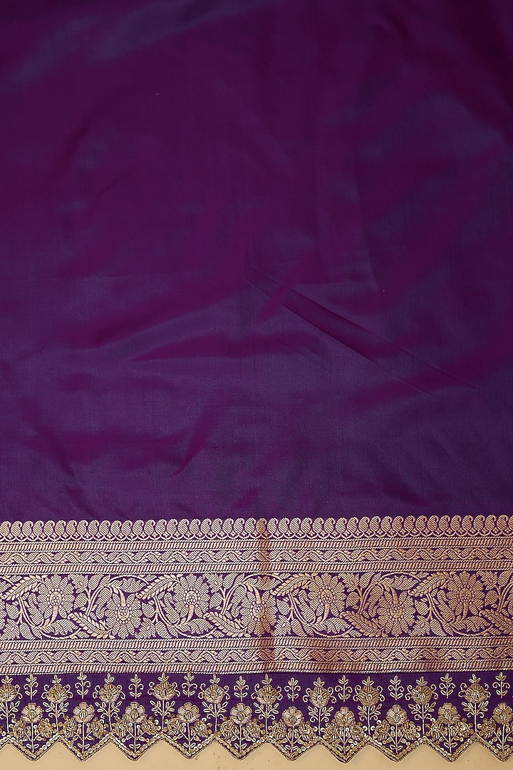 Purple Banarasi Silk Zardosi Hand Embroidered Bridal Saree Set by Anushree Reddy at Pernia's Pop Up Shop