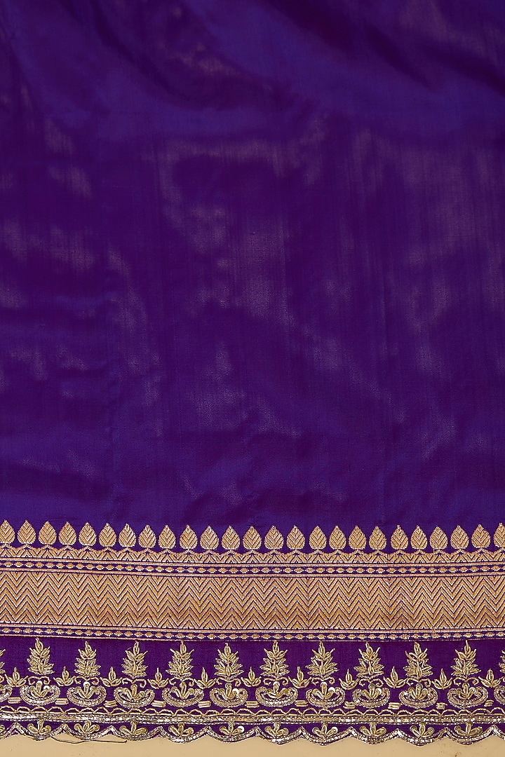 Purple Banarasi Silk Zardosi Hand Embroidered Bridal Saree Set by Anushree Reddy at Pernia's Pop Up Shop
