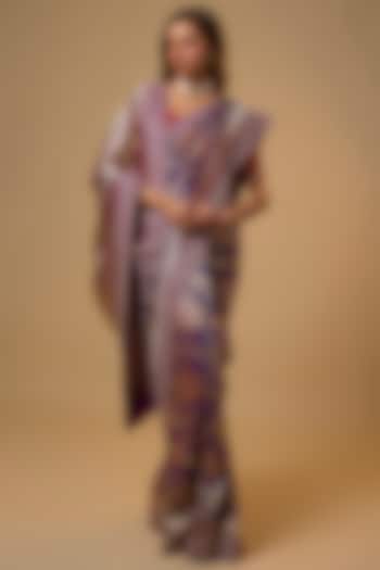 Purple Banarasi Silk Zardosi Work Bridal Saree Set by Anushree Reddy at Pernia's Pop Up Shop