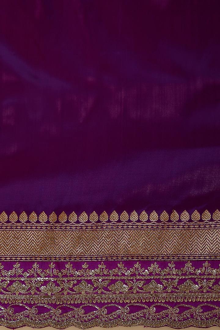 Purple Banarasi Silk Zardosi Work Bridal Saree Set by Anushree Reddy at Pernia's Pop Up Shop