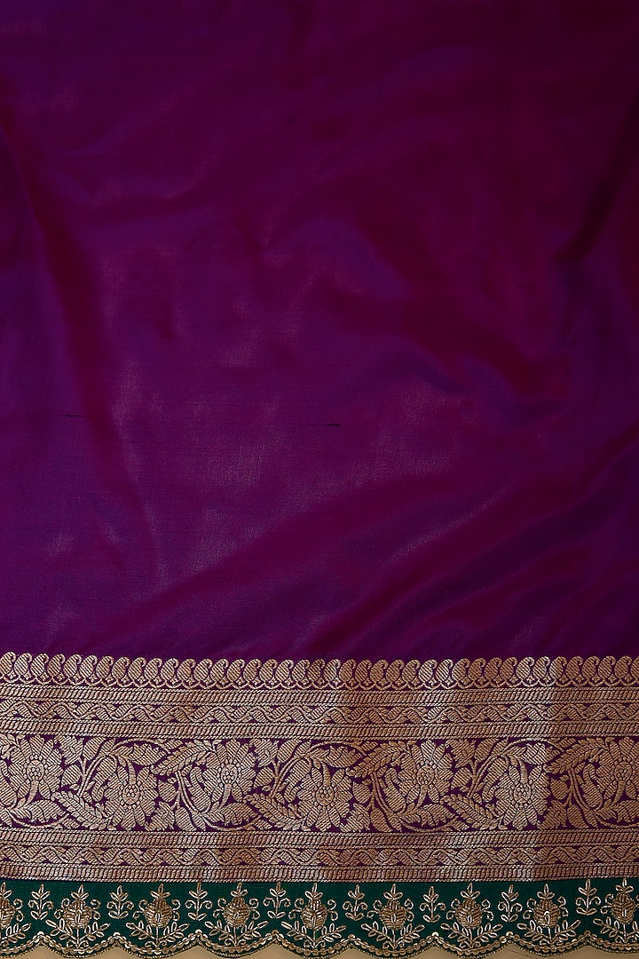 Purple Banarasi Silk Zardosi Work Bridal Saree Set by Anushree Reddy at Pernia's Pop Up Shop