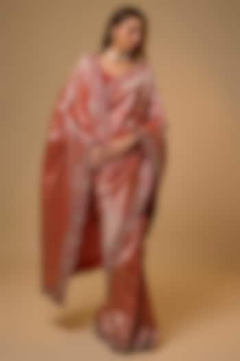 Red Banarasi Silk Zardosi Work Bridal Saree Set by Anushree Reddy at Pernia's Pop Up Shop