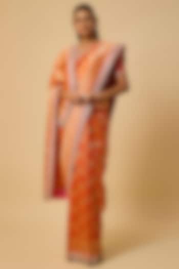 Orange Banarasi Silk Zardosi Hand Embroidered Bridal Saree Set by Anushree Reddy at Pernia's Pop Up Shop