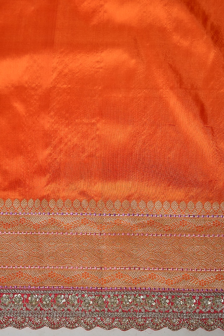Orange Banarasi Silk Hand Embroidered Bridal Saree Set by Anushree Reddy at Pernia's Pop Up Shop