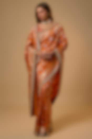 Orange Banarasi Silk Zardosi Work Bridal Saree Set by Anushree Reddy at Pernia's Pop Up Shop