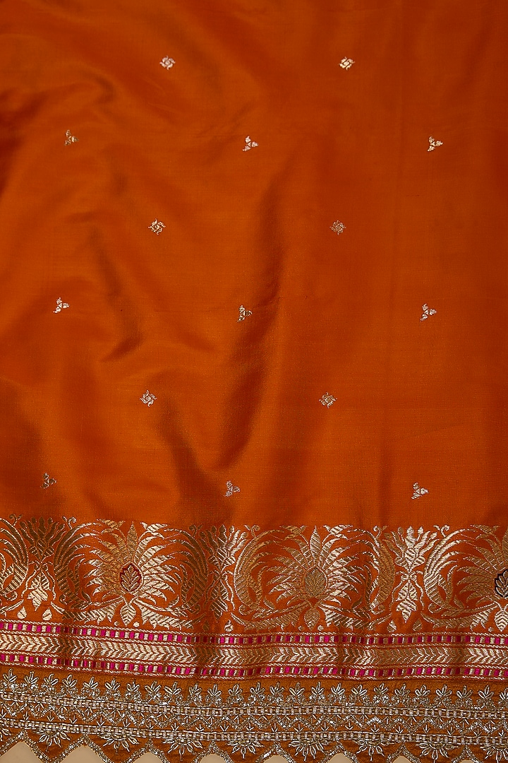 Orange Banarasi Silk Zardosi Work Bridal Saree Set by Anushree Reddy at Pernia's Pop Up Shop