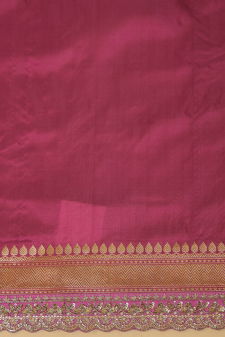 Pink Banarasi Silk Zardosi Hand Embroidered Bridal Saree Set by Anushree Reddy at Pernia's Pop Up Shop