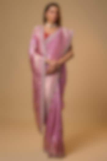 Lilac Banarasi Silk Zardosi Work Bridal Saree Set by Anushree Reddy at Pernia's Pop Up Shop