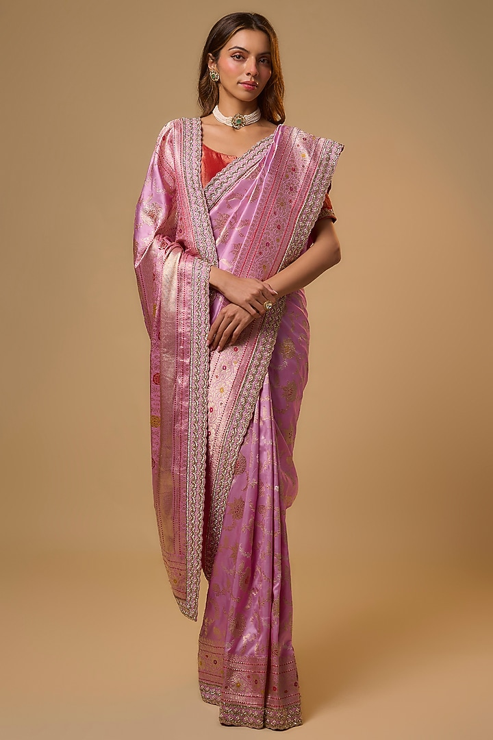 Lilac Banarasi Silk Zardosi Work Bridal Saree Set by Anushree Reddy at Pernia's Pop Up Shop