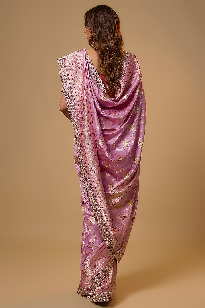 Lilac Banarasi Silk Zardosi Work Bridal Saree Set by Anushree Reddy at Pernia's Pop Up Shop
