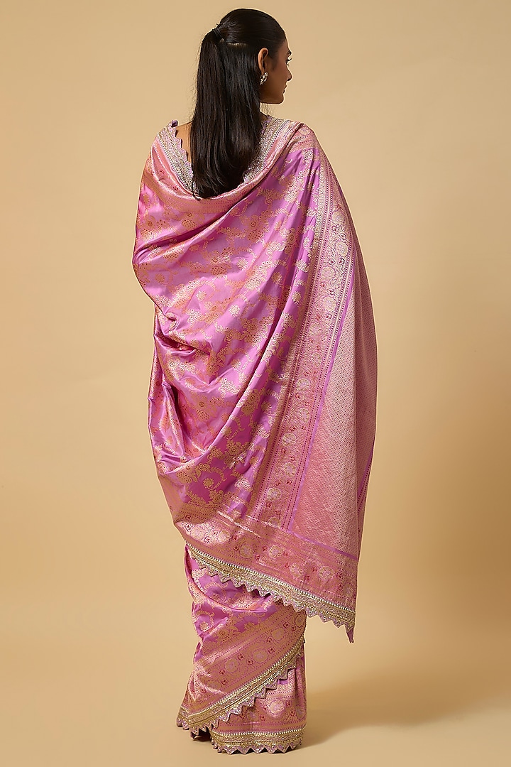 Lavender Banarasi Silk Zardosi Hand Embroidered Bridal Saree Set by Anushree Reddy at Pernia's Pop Up Shop