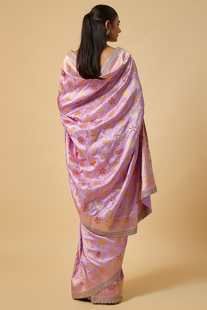 Lavender Banarasi Silk Zardosi Hand Embroidered Bridal Saree Set by Anushree Reddy at Pernia's Pop Up Shop